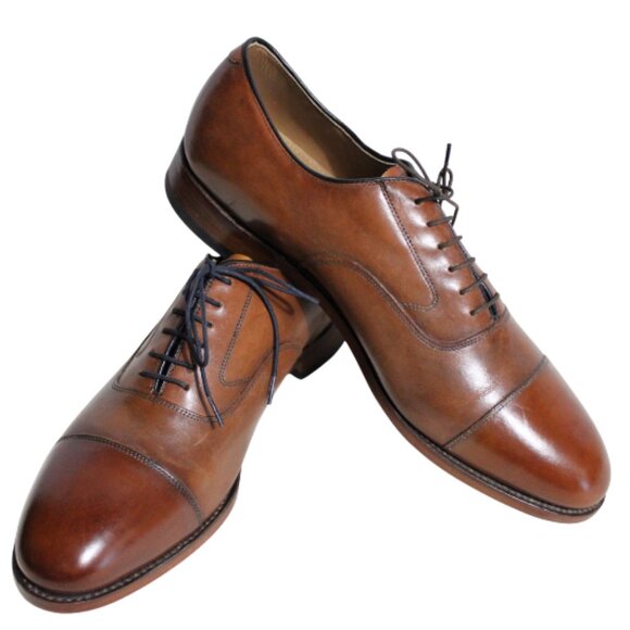 Johnston & Murphy SZ 12D Melton Cap Toe Oxford Tan Calfskin, Leather Sole - Picture 1 of 14